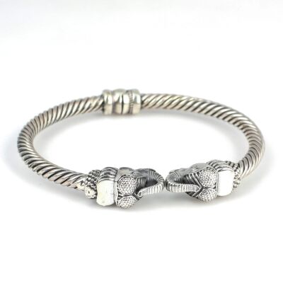 925 Ayar Gümüş Fil Başı Yaylı Burgu Kol Erkek Bileziği - 4