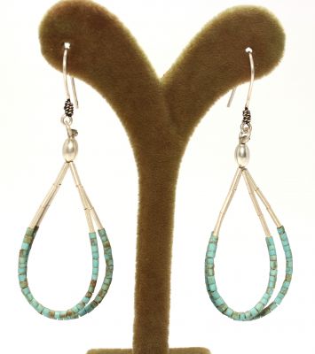 925 Sterling Silver Hoop Earrings with Turquoise - 2