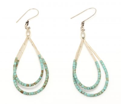925 Sterling Silver Hoop Earrings with Turquoise - 1