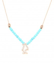 925 Ayar Gümüş Firuze ve Zirkon Taşlı Penguen Kolye - 3