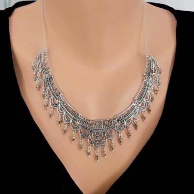 925 Ayar Gümüş Fişek Model Telkari Kolye - 1