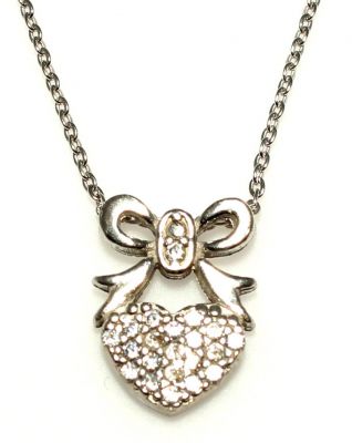 Sterling Silver Ribbon & Heart Necklace - 2