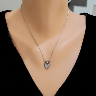 Sterling Silver Ribbon & Heart Necklace - 1