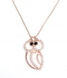 Nusrettaki - 925 Ayar Rose Gümüş Baykuş Kolye