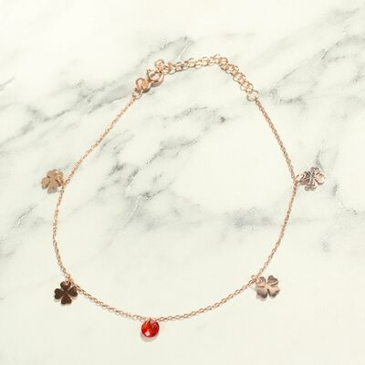 925 Ayar Gümüş Garnet Taşlı 4 Yapraklı Yonca Halhal - 6