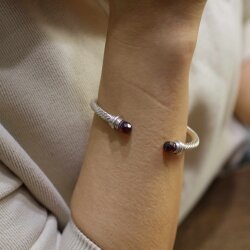 925 Ayar Gümüş Garnet Taşlı Burgu Kollu Erkek Bileziği - 4