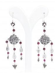 925 Sterling Silver Garnet Stoned Spiral Pieces Filigree Earrings - Nusrettaki