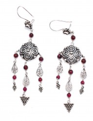 925 Sterling Silver Garnet Stoned Spiral Pieces Filigree Earrings - Nusrettaki (1)