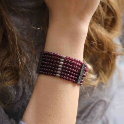 925 Ayar Gümüş 7 Sıra Garnet Kalın Bileklik - 5