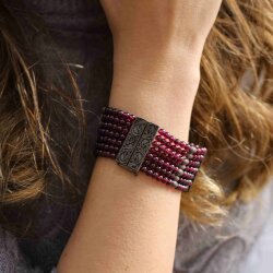 925 Ayar Gümüş 7 Sıra Garnet Kalın Bileklik - Nusrettaki