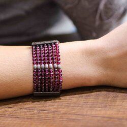925 Ayar Gümüş 7 Sıra Garnet Kalın Bileklik - 6