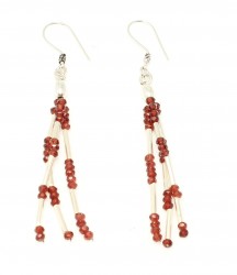 925 Silver Garnet Stoned Three Lined Dangle Earrings - Nusrettaki (1)