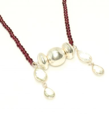 925 Ayar Gümüş Garnet ve Kuvars Taşlı Kolye - 4