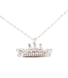Sterling Silver Ship Charm Necklace, White Gold Vermeil - Nusrettaki