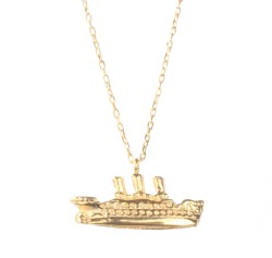Sterling Silver Ship Charm Necklace, White Gold Vermeil - Nusrettaki (1)