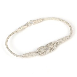 Nusrettaki - 925 Ayar Gümüş Gemici Düğümü Kazaz Bileklik, Beyaz