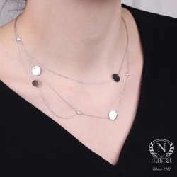 Sterling Silver Geometric Round Necklace, White Gold Vermeil - Nusrettaki (1)