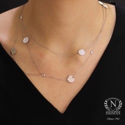 Sterling Silver Geometric Round Necklace, White Gold Vermeil - Nusrettaki