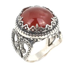 Nusrettaki - 925 Ayar Gümüş Gerçek Akik Taşlı Özel Tasarım Erkek Yüzüğü