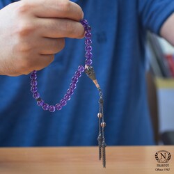 Nusrettaki - 925 Ayar Gümüş Gerçek Ametist Taşlı Küre Kesim Tasarım Tesbih