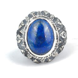 925 Ayar Gümüş Gerçek Lapis Taşlı Çiçek Desenli El Kalemli Erkek Yüzüğü - Nusrettaki (1)