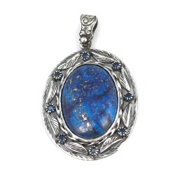 925 Ayar Gümüş Gerçek Lapis Taşlı Yapraklı Kolye Ucu - Nusrettaki (1)