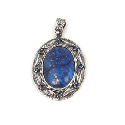 925 Ayar Gümüş Gerçek Lapis Taşlı Yapraklı Kolye Ucu - 1