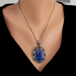 925 Ayar Gümüş Gerçek Lapis Taşlı Yapraklı Kolye Ucu - Nusrettaki (1)