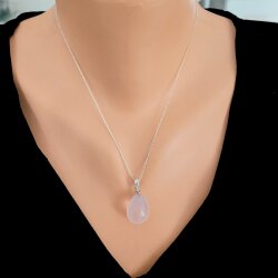 925 Ayar Gümüş Gerçek Pembe Kuvars Kolye - Nusrettaki