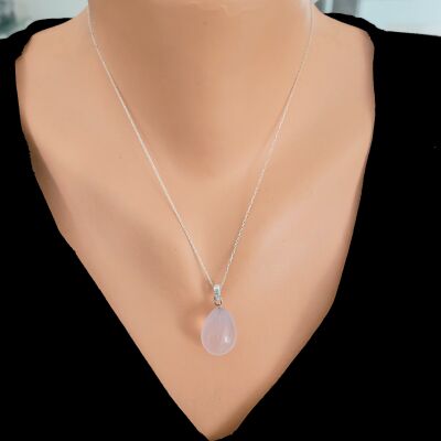 925 Ayar Gümüş Gerçek Pembe Kuvars Kolye - 1