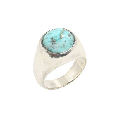 925 Ayar Gümüş Gerçek Turkuaz Taşlı Düz Kol Erkek Yüzüğü - 1