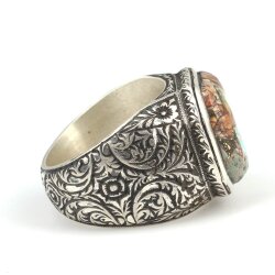 925 Ayar Gümüş Gerçek Turkuaz Taşlı Köşeli Model El Kalemli Erkek Yüzüğü - 3