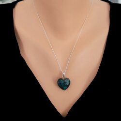 925 Ayar Gümüş Gerçek Zoisit Taşlı Kalp Kolye - Nusrettaki