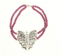 Silver Butterfly Bracelet with Garnet - Nusrettaki (1)