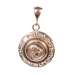 925 Ayar Gümüş Grek Desenli İskender Kafası Figürlü Madalyon Kolye Ucu - Thumbnail