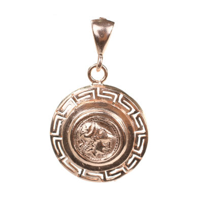 925 Ayar Gümüş Grek Desenli İskender Kafası Figürlü Madalyon Kolye Ucu - 2