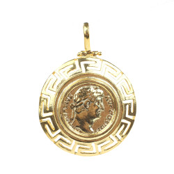 925 Ayar Gümüş Grekli Sezar Figürlü Madalyon Kolye Ucu - Thumbnail