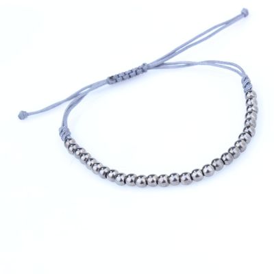 925 Ayar Gümüş Gri İpli Top Bileklik - 1