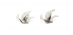 925 Silver Dove Stud Earrings with White Zircon - Nusrettaki (1)