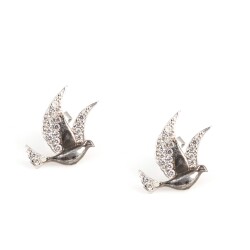 925 Silver Dove Stud Earrings with White Zircon - Nusrettaki