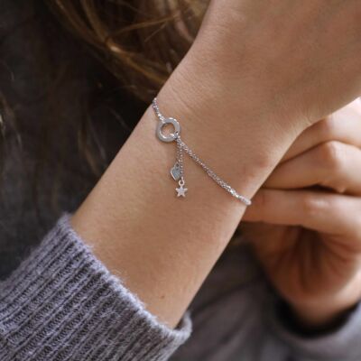 925 Ayar Gümüş Halka & Kalp & Yıldız Bileklik - 1