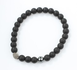 Silver Men's Bracelet with Hematite & Matte onyx - Nusrettaki (1)