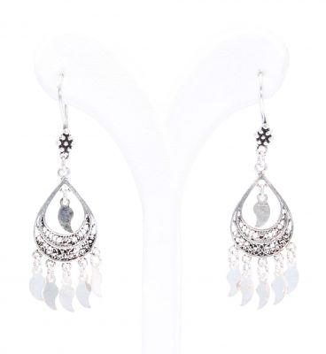 925 Sterling Silver Crescent Model Dangle Scaled Filigree Earring - 2