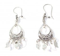 925 Sterling Silver Crescent Model Dangle Scaled Filigree Earring - 3