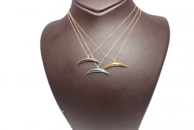 925 Ayar Gümüş Yarım Hilal Kolye, Sarı - 4