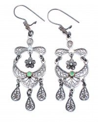 925 Silver Crescent Model Earrings with Dangling Filigree Stamps - Nusrettaki