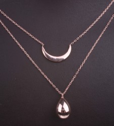 Sterling Silver Crescent & Drop Double Necklace, Rose Gold Vermeil - 6