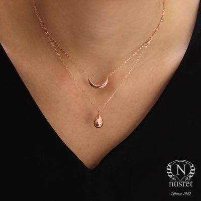 Sterling Silver Crescent & Drop Double Necklace, Rose Gold Vermeil - 3