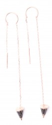 925 Rose Silver Conic Threader Earrings, Black Zircon - Nusrettaki (1)