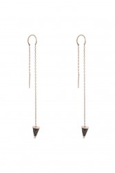 925 Rose Silver Conic Threader Earrings, Black Zircon - Nusrettaki